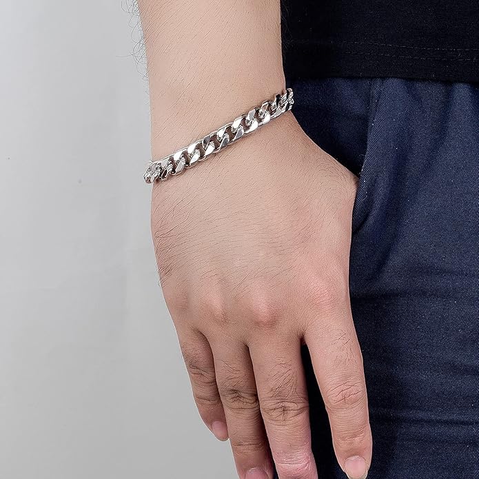 H&Beautimer Fashion 925 Sterling Silver Classic Cuban Chain Bracelet 10mm-7 "8" 9 "10" Curb Cuban Bracelet Solid Thick Large Link Bracelet For Men Jewelry Gift