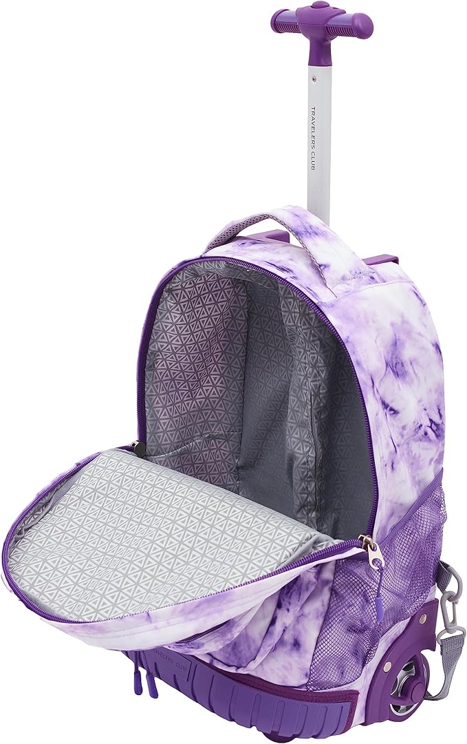 Travelers Club Rolling Backpack, Purple Tie, 18 Inch