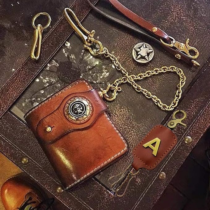 XGALBLA Initial Letter Brown Leather Alphabet Keychain with Easy Clasp, Key Car Bag Key Ring for Women & Men