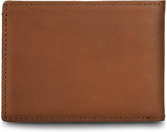 Eddie Bauer Men's Rugged Leather Bifold Wallet | Money Clip | RFID Protection | ID Window | Genuine Leather | EDC