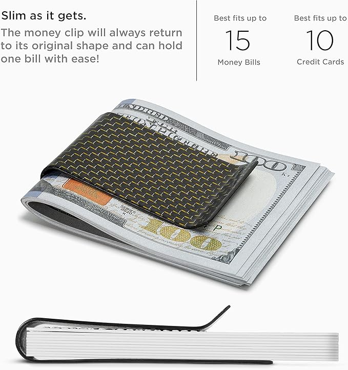 SERMAN BRANDS Carbon Fiber Money Clip for Men – Slim RFID Money Clip Wallet, Minimalist Front Pocket EDC Wallet Cash Holder & Credit Card Holder -100% Real Carbon Fiber Wallet