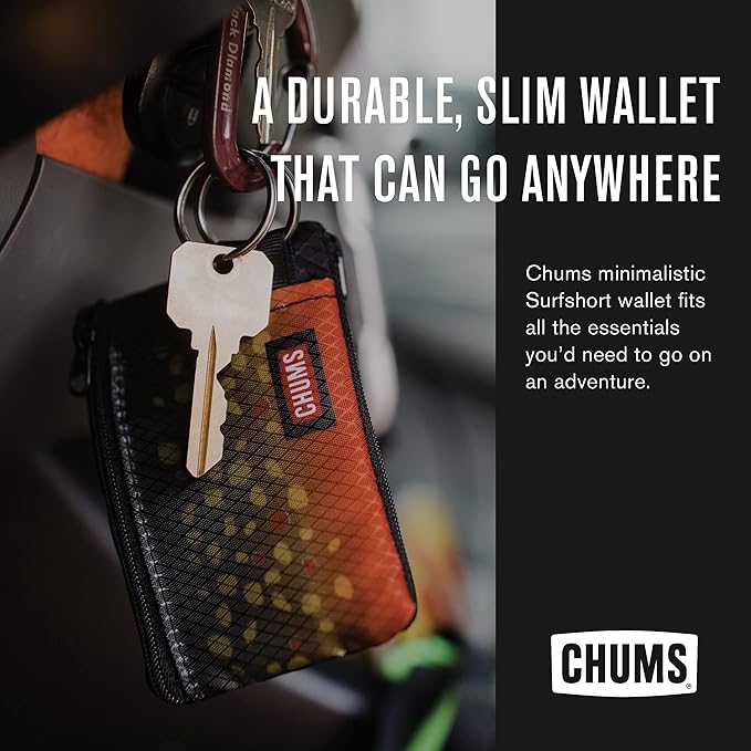 Chums Surfshorts Wallet - Lightweight Slim Wallet with RFID Blocking Card & Clear ID Window - Zippered, Water Resistant w/Key Ring (Pink/Blue Swirl)