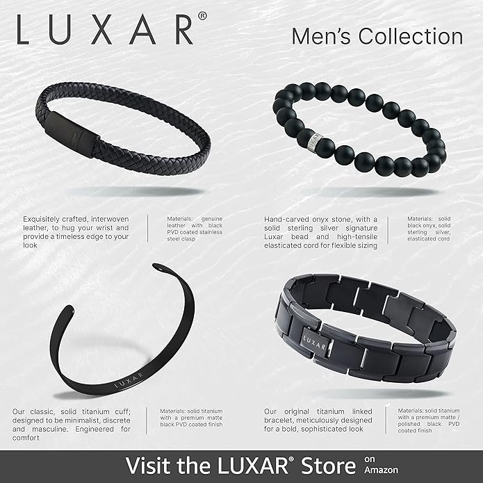 LUXAR Men’s Genuine Leather Bracelet | Interwoven Black Leather Bracelets with Brush Stainless Steel Clasp | Minimalist, Designer Jewelry for Men