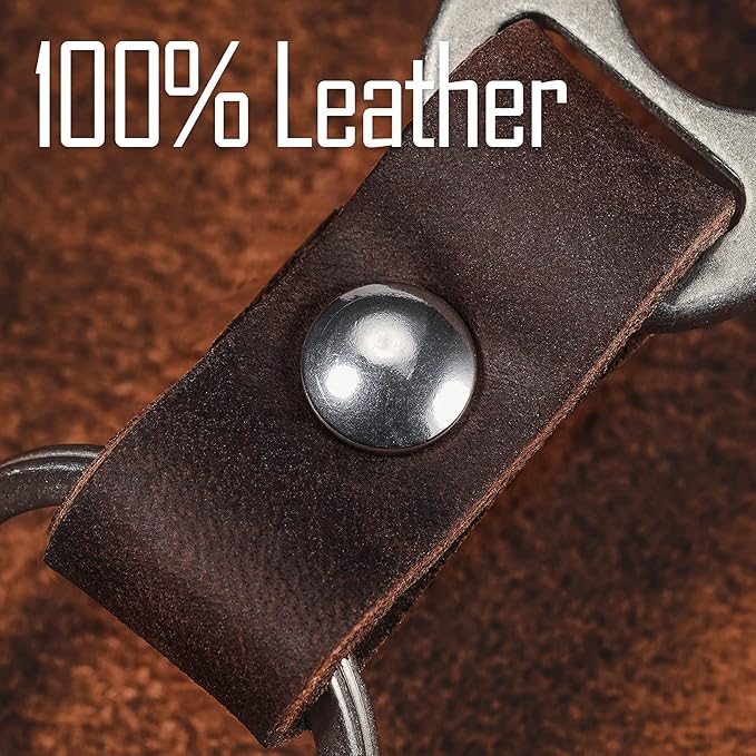 KeyUnity KM02 Titanium Belt Clip Carabiner Leather Keychain Holder with Removable Stainless Steel Key Ring