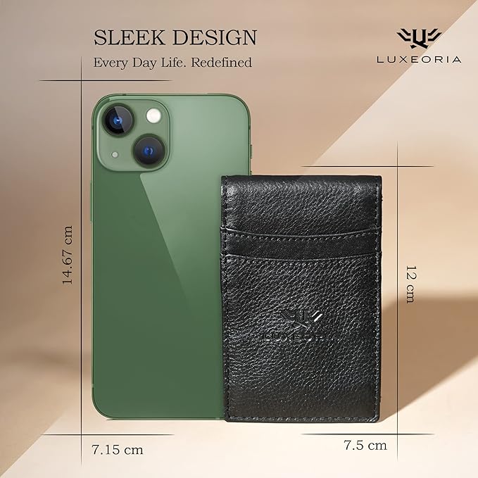 LUXEORIA Full Grain Genuine Leather Moneyclip Wallet for Men, Handcrafted Travel Wallet, Slim Mens Wallet, RFID Wallet for Men - Card Holder, 10 Card Slots - Black