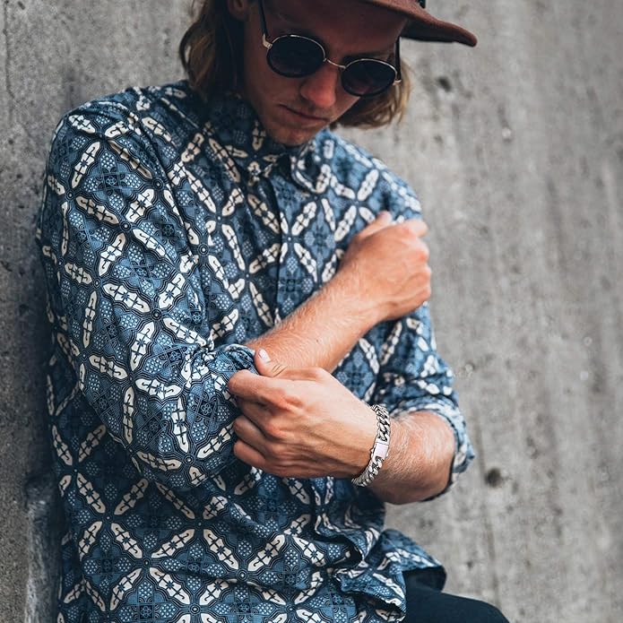 Stainless Steel Bracelets for Men,Cuban Link Mens Bracelet Silver/Black/Gold Plated Classic Chain Wrist Bracelets Jewelry Gifts for Dad Husband 5/7/9/12MM Width,7.5"/8.3"/9" Length with Gift Box