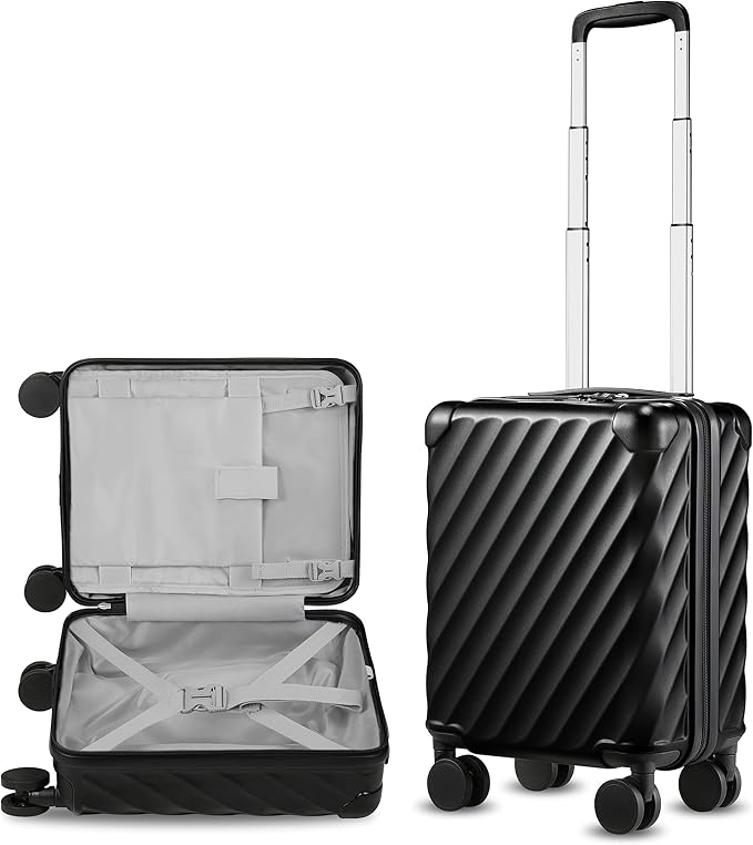 LUGGEX Luggage with Spinner Wheels, Polycarbonate Hard Shell Suitcase, Underseat 15 Inch, Shadow Black