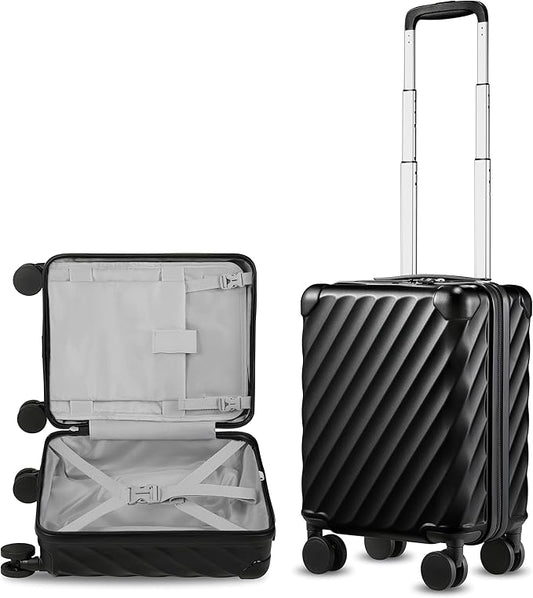 LUGGEX Luggage with Spinner Wheels, Polycarbonate Hard Shell Suitcase, Underseat 15 Inch, Shadow Black