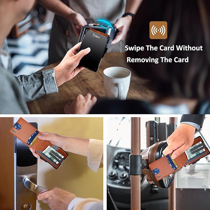 umoven Wallet for Men - with Money Clip Slim Leather Slots Credit Card Holder RFID Blocking Bifold Minimalist Wallet (Top Layer Leather-Sienna Brown)