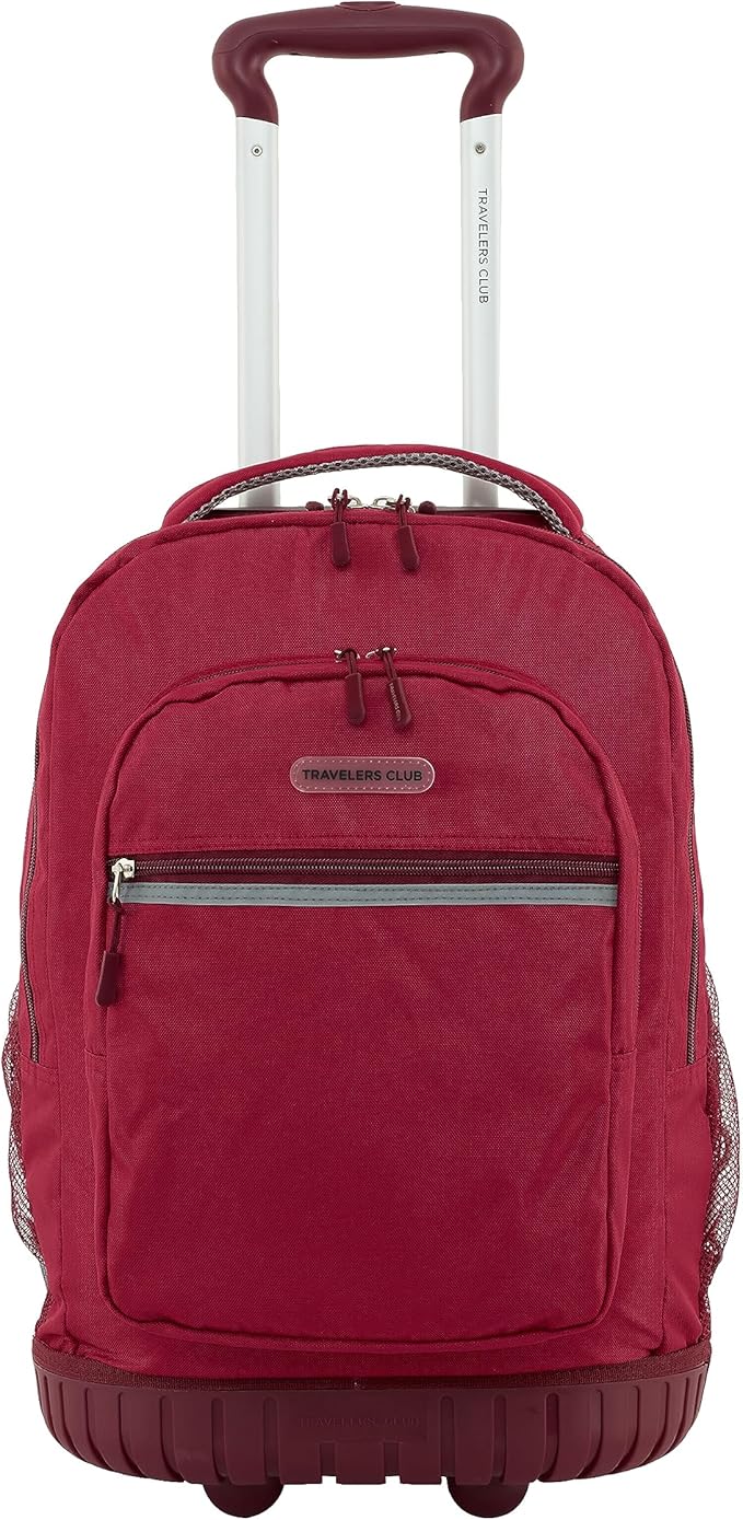 Travelers Club Rolling Backpack, Red, 20 Inch with Laptop Compartment