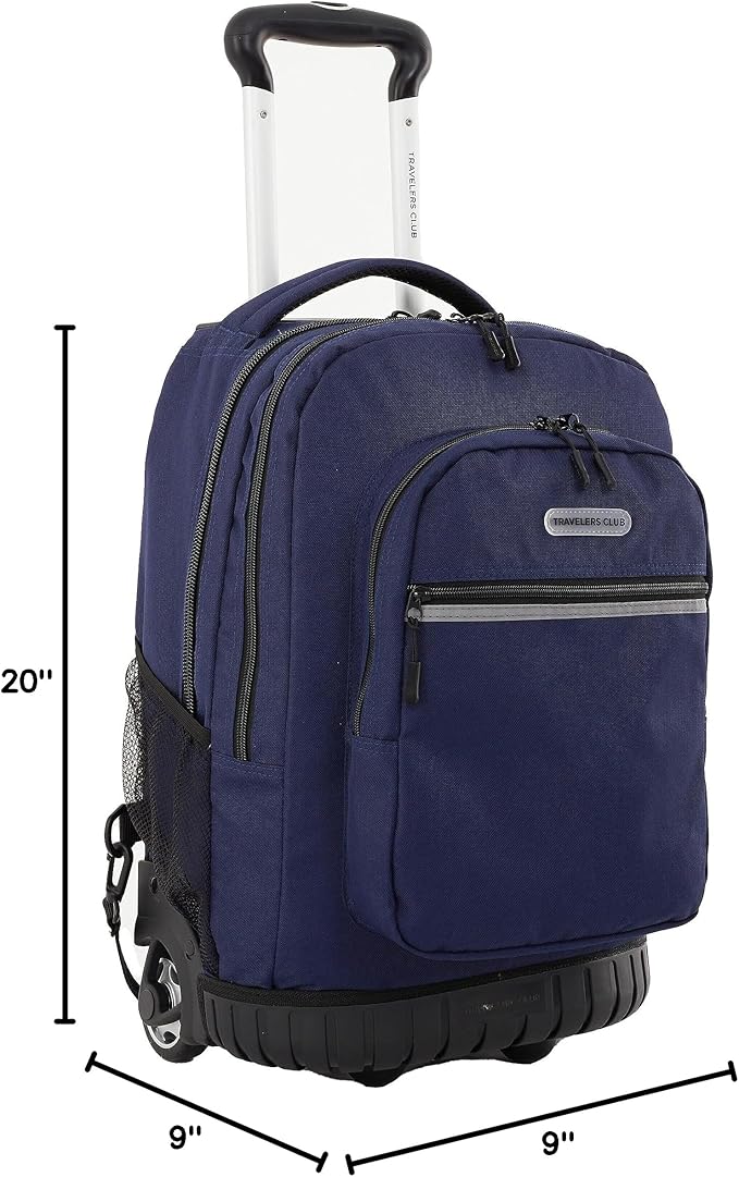 Travelers Club Rolling Backpack, Midnight Blue, 20 Inch with Laptop Compartment