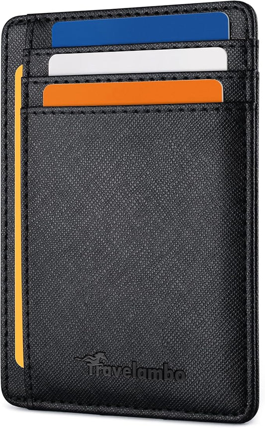 Travelambo Slim Wallet Front Pocket Minimalist Leather RFID Blocking Medium Size