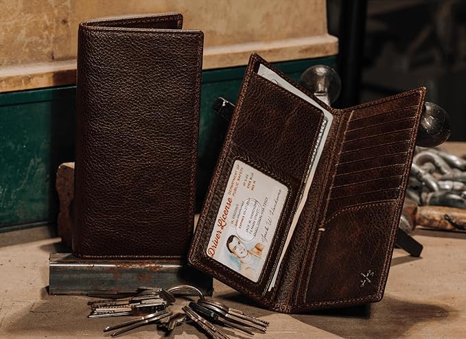 House of Jack Co. Jack Long Bifold Wallet for Men and Outdoorsmen, Full Grain Cowhide Leather Rodeo Wallet, Brown