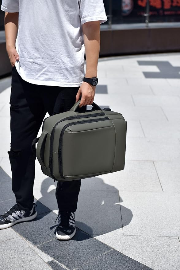 17/15.6" Business laptop backpack, PU Travel laptop backpack,carry on backpack, Expandable laptop backpack Men,college backpack (02#updated, Green)