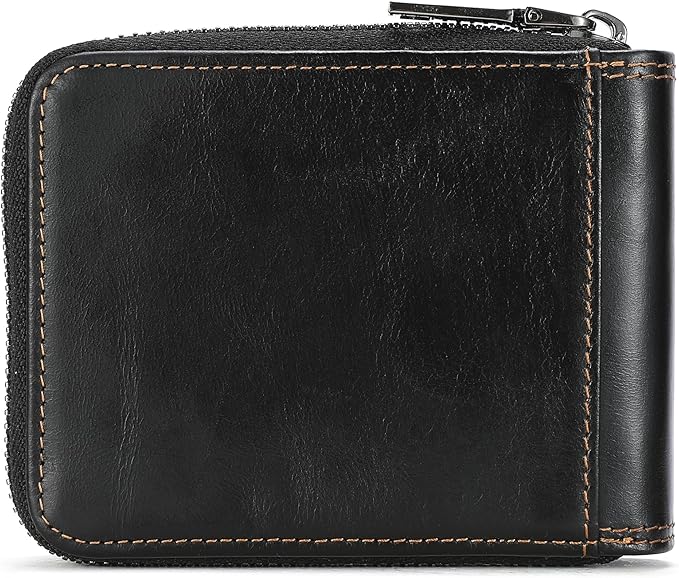 LUKZIJAES Genuine Leather Wallet for Men (#15-Black)