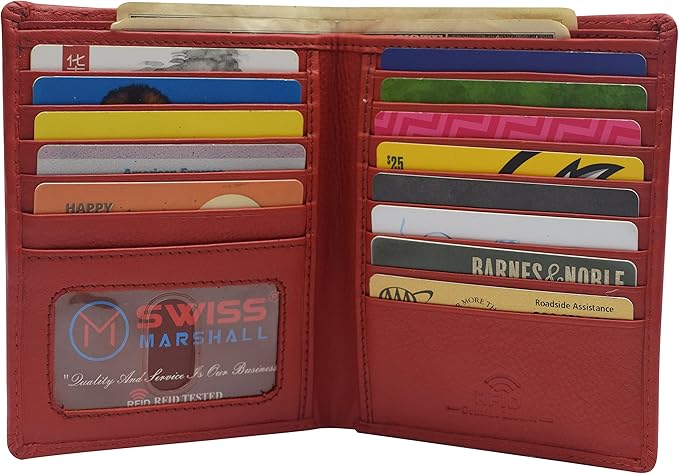 RFID Blocking Bifold Hipster Credit Card Wallet Premium Lambskin Leather (CN Red)