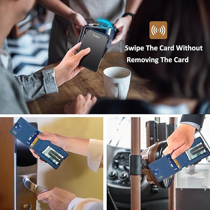 umoven Wallet for Men - with Money Clip Slim Leather Slots Credit Card Holder RFID Blocking Bifold Minimalist Wallet (Dark Blue Fabric)