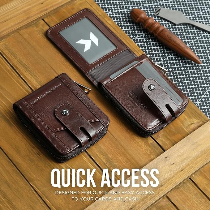 KLOMORE Zipper Wallet for Men Leather RFID Blocking Large Bifold Mens Wallets with Zipper Coin Pocket Credit Card Holder