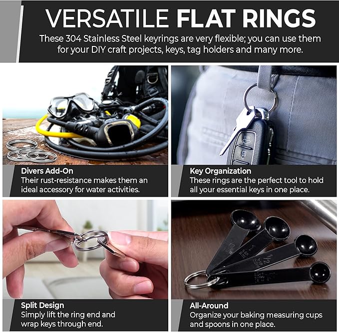 CREST 5 pcs Surgical and Marine Grade Stainless Steel Split Ring for Keychains 1 inch 25mm SS316L Key Rings for Car Keys