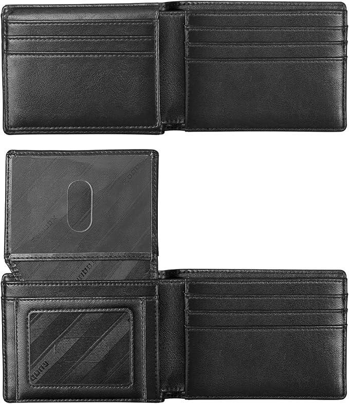RUNBOX Wallet for Men Slim Rfid Leather 2 ID Window With Gift Box