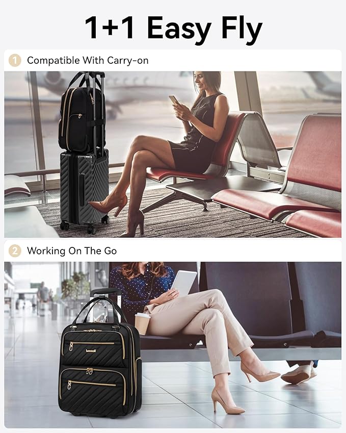 LUGGEX Underseat Carry On Luggage with Wheels, Stylish Lightweight Under Seat Luggage, Soft Sided Personal Item Suitcase for Short Trip (Chestnut Black, 16 Inch)