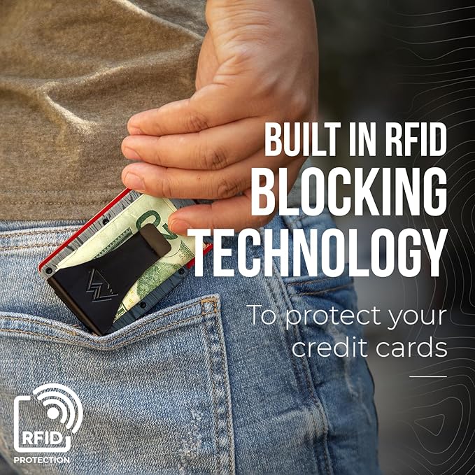 Mountain Voyage Co Minimalist Wallet for Men & Women - Slim RFID, Scratch Resistant, Credit Card Holder & Money Clip, Easily Removable Money & Cards, (Forged Damascus Alloy)