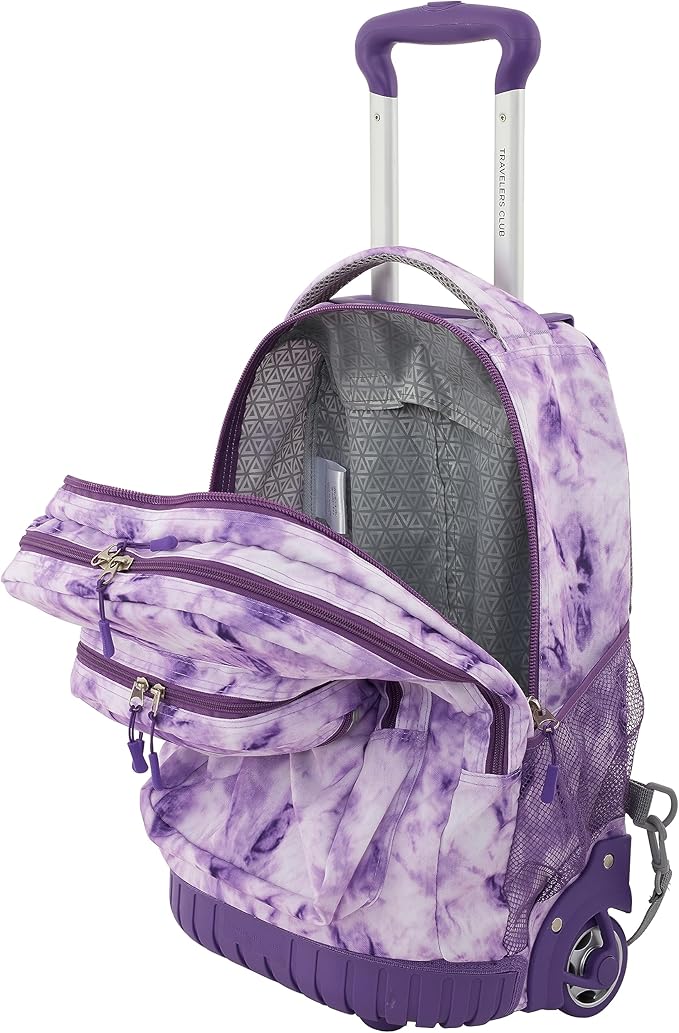 Travelers Club Rolling Backpack, Purple tie, 20 Inch with Laptop Compartment