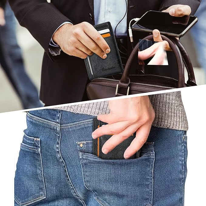 Travelambo Slim Wallet Front Pocket Minimalist Leather RFID Blocking Medium Size