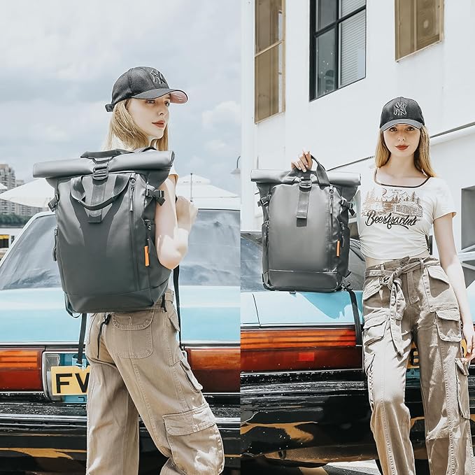 Roll Top Travel Backpack for Men and Women 15.6 Inch 20-25L Expandable Water-Resistant Commuter Casual Daypack Laptop Backpack for Work Business College