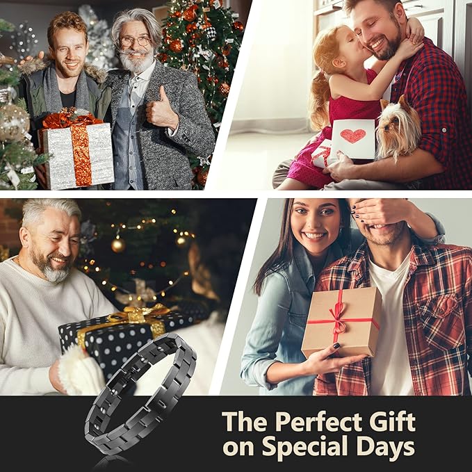 Feraco Magnetic Bracelets for Men Sleek Titanium Stainless Steel Magnetic Therapy Bracelet with Sizing Tool, Jewelry Gifts for Men (Black)