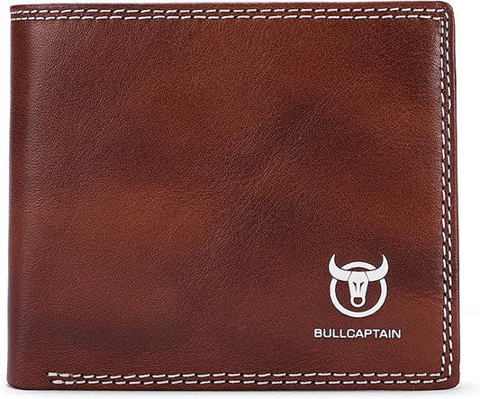 LUKZIJAES Genuine Leather Wallet for Men RFID Blocking Slim Bifold Front Pocket Wallets with 2 ID Window (#3-Coffee)