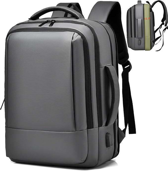 17/15.6" Business laptop backpack, PU Travel laptop backpack,carry on backpack, Expandable laptop backpack Men,college backpack (02#updated, Grey)