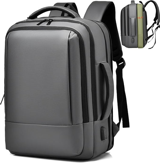 17/15.6" Business laptop backpack, PU Travel laptop backpack,carry on backpack, Expandable laptop backpack Men,college backpack (02#updated, Grey)