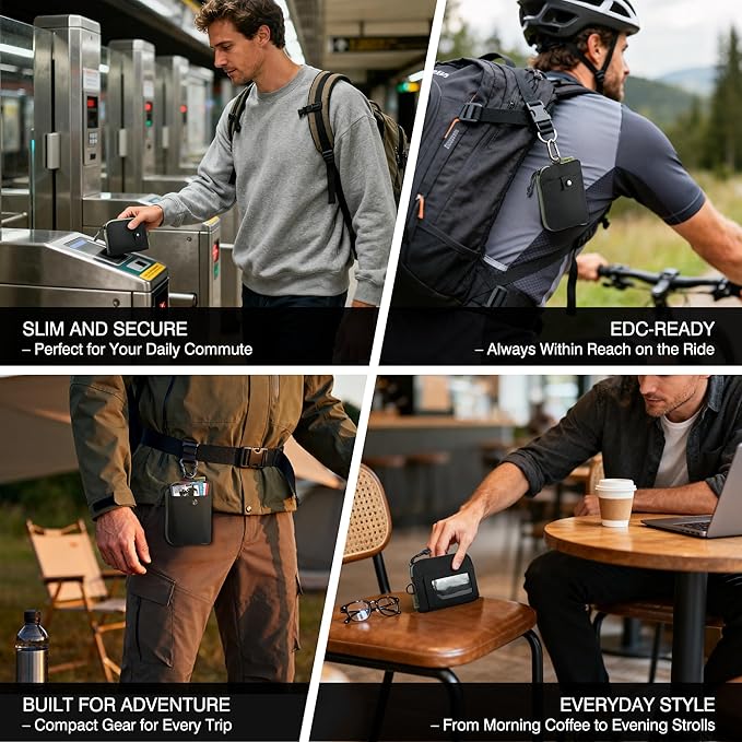 Clonwtci RFID Blocking Coin Purse for Men, 500D Nylon EDC Wallet Pouch with Zipper Pocket, ID Window, Key Clip, Organizer for Cards, Cash & Essentials