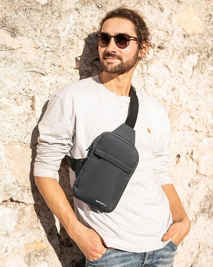 WATERFLY Mini Sling Crossbody Bag: Dual Pocket Small Shoulder Bag Lightweight Casual Phone Chest Bag Daypack for Travel