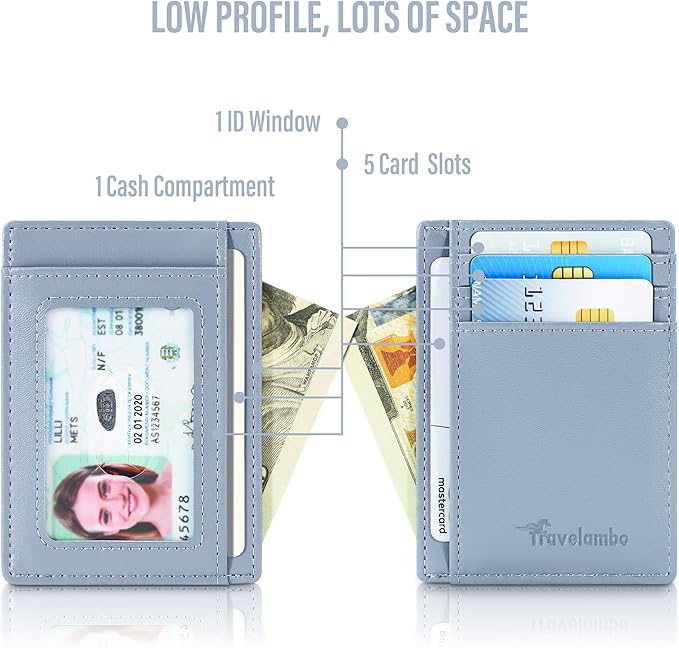 Travelambo Slim Wallet Front Pocket Minimalist Leather RFID Blocking Medium Size