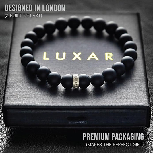 LUXAR Men’s Black Onyx Stone Bead Bracelets | Matte Black 8mm Stone | Minimalist, Designer Jewelry for Men