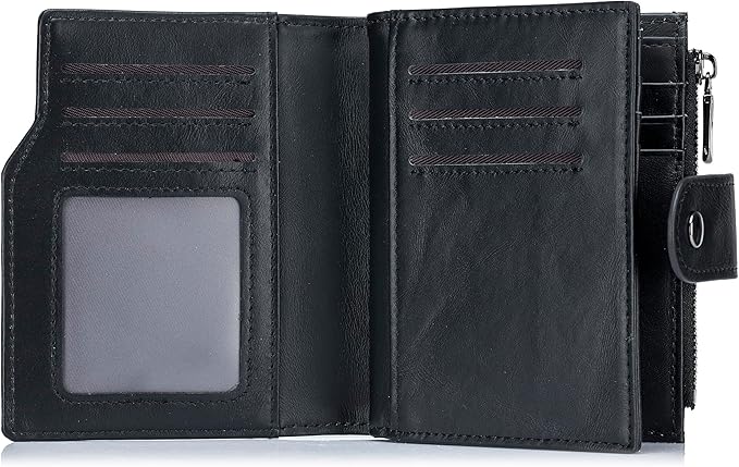 LUKZIJAES Genuine Leather Wallet for Men Vertical Model Large Capacity Card Case Purse Mens Vintage RFID Blocking with Zipper ID Window Coin Pocket (#6-Black)