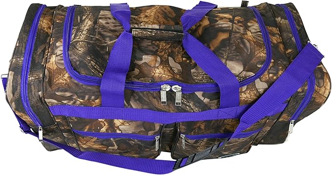 "E-Z Roll" 30" Tree Camouflage Duffel Bag/Sports Bag/Outdoor Bag/Travel Bag (Purple Trim)