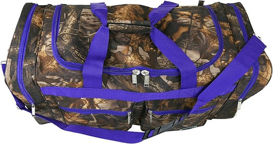 "E-Z Roll" 30" Tree Camouflage Duffel Bag/Sports Bag/Outdoor Bag/Travel Bag (Purple Trim)
