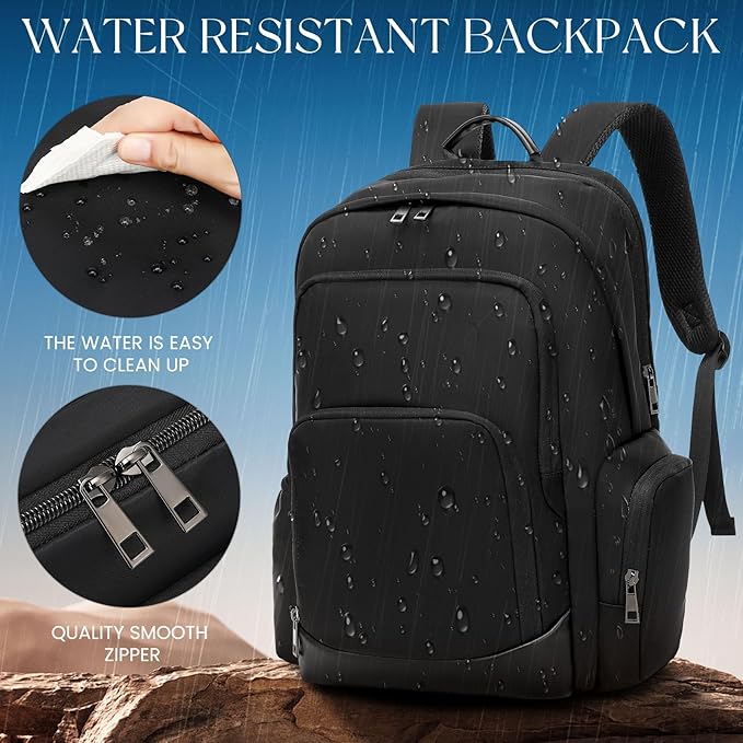 Large Travel Laptop Backpack, Carry on Backpack, 17.3 Inch Durable Business Work Sport Laptop Backpack with USB Port, Water Resistant Rucksack Book Bag Gifts for Men Women, Black