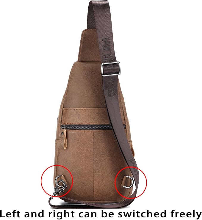 LUKZIJAES Genuine Leather Sling Bag for Men and Women Crossbody Shoulder Chest Pack Hiking Carry on Casual Daypack Outdoor Travel Backpack (#1-Brown)