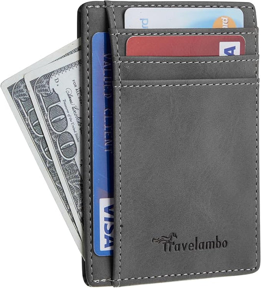 Travelambo Slim Wallet Front Pocket Minimalist Leather RFID Blocking Medium Size
