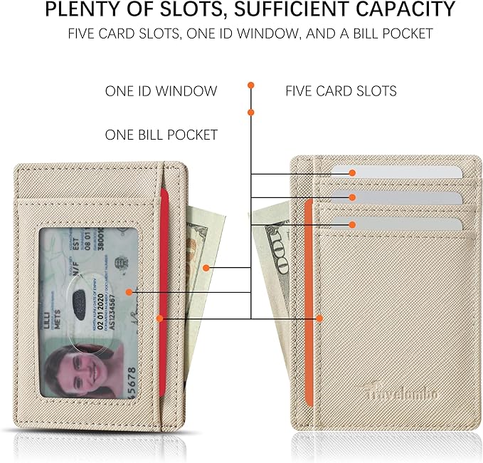 Travelambo Slim Wallet Front Pocket Minimalist Leather RFID Blocking Medium Size