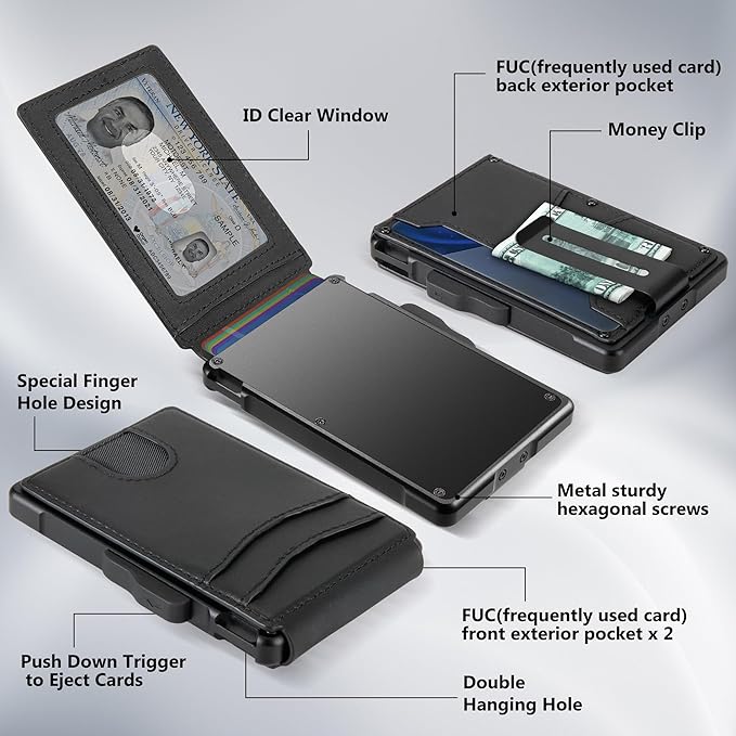 umoven Wallet for Men - with Money Clip Slim Leather Slots Credit Card Holder RFID Blocking Bifold Minimalist Wallet (Dark Black)