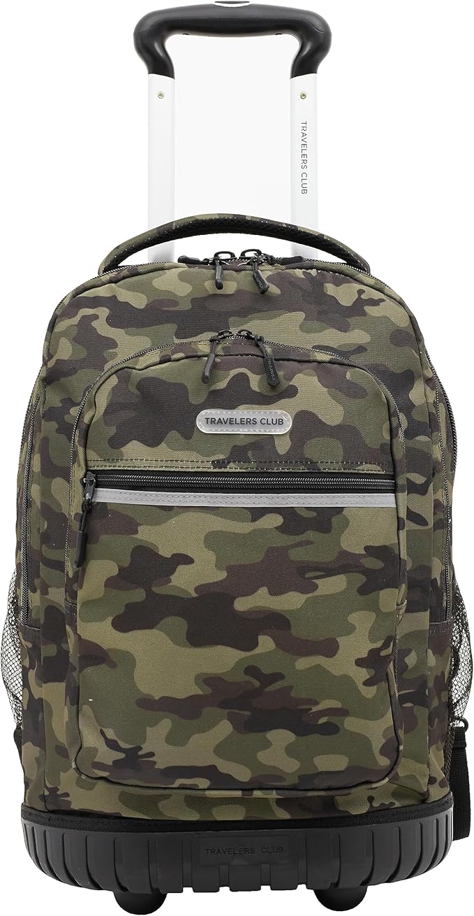 Travelers Club Rolling Backpack, Camo, 20 Inch with Laptop Compartment