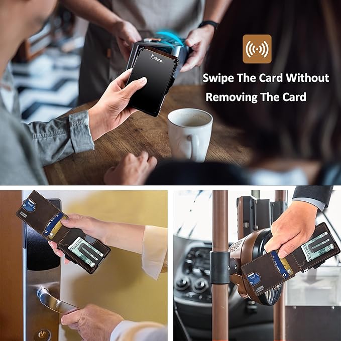 umoven Wallet for Men - with Money Clip Slim Leather Slots Credit Card Holder RFID Blocking Bifold Minimalist Wallet (Crazy Horse-Coffee Brown)