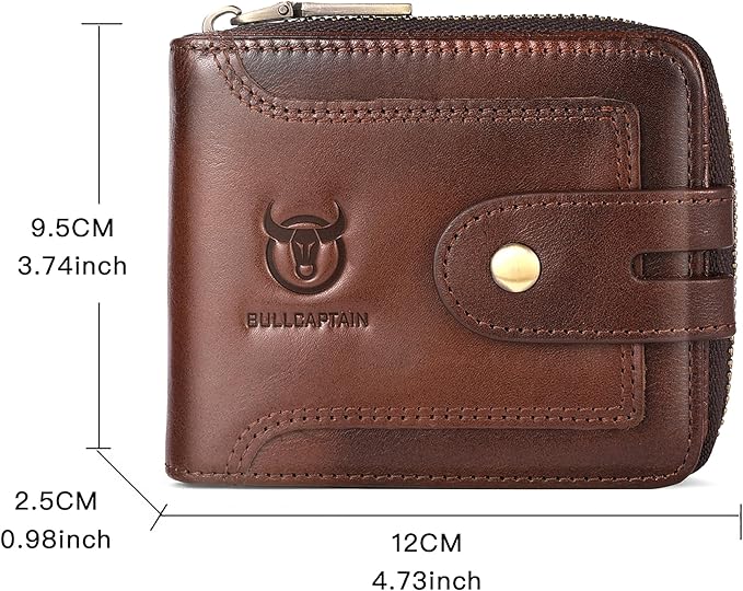 LUKZIJAES Genuine Leather Wallet for Men RFID Blocking Large Capacity Credit Card Vintage Men's wallet Zipper ID Window Coin Pocket (#8-Coffee)