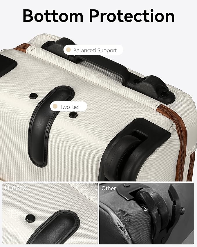 LUGGEX Underseat Carry On Luggage with Wheels, Stylish Lightweight Under Seat Luggage, Soft Sided Personal Item Suitcase for Short Trip (Cream White, 16 Inch)