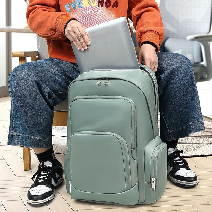 Large Travel Laptop Backpack, Carry on Backpack, 17.3 Inch Durable Business Work Sport Laptop Backpack with USB Port, Water Resistant Rucksack Book Bag Gifts for Men Women, Green